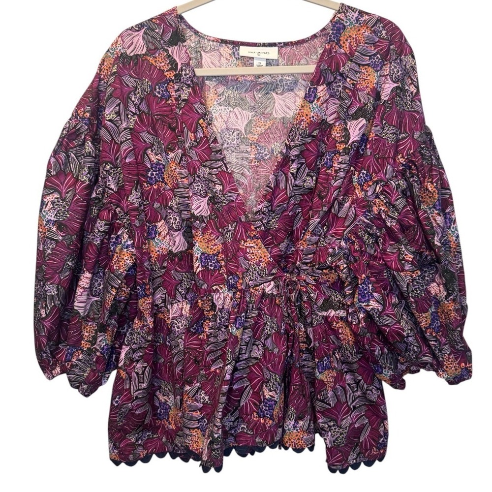 Kika Vargas x Target Purple Floral Puff Sleeve Wrap Peplum Top Plus Size 1X
